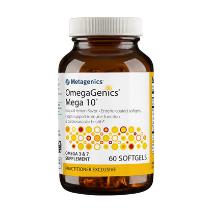 Metagenics OmegaGenics Mega 10 Omega 3 and Omega 7 Fish Oil Daily Supplement to Help Support Cardiovascular Health and Immune Function - Lemon Flavor, 60 Count