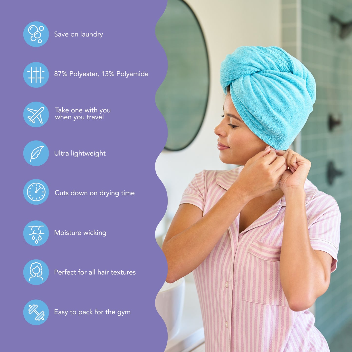 Turbie Twist Microfiber Hair Towel Wrap for Women and Men | 2 Pack | Bathroom Essential Accessories | Quick Dry Hair Turban for Drying Curly, Long & Thick Hair (Dark Aqua, Light Aqua)