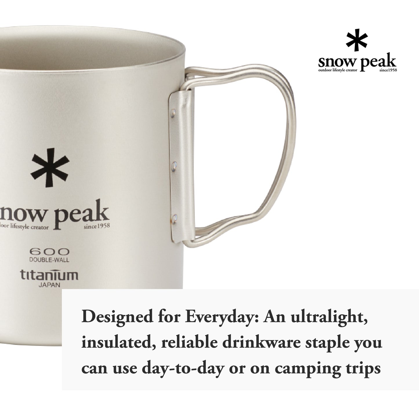 Snow Peak Japanese Titanium 600 Mug, Made in Japan, Ultralight for Camping and Backpacking