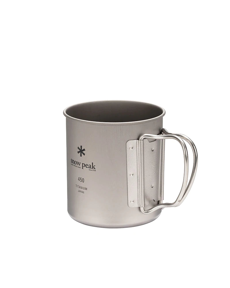 Snow Peak Ti-Single 450 Cup - Lightweight & Compact Titanium Cup with Foldable Handles - D 3" H 3.2"