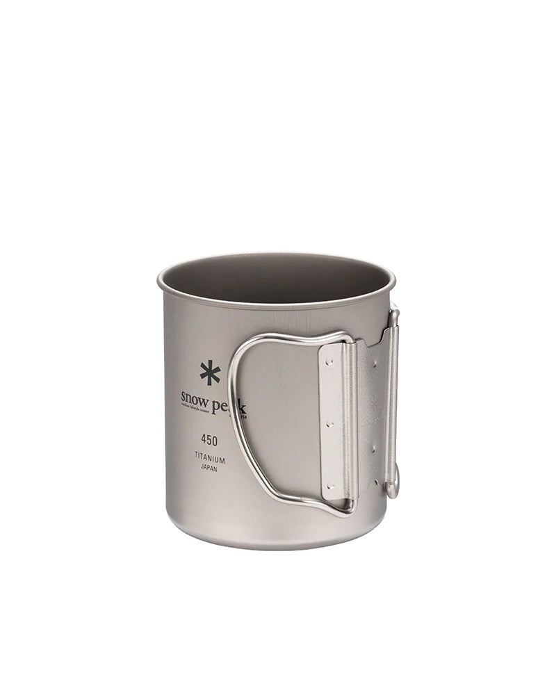 Snow Peak Ti-Single 450 Cup - Lightweight & Compact Titanium Cup with Foldable Handles - D 3" H 3.2"
