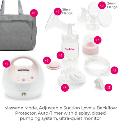 Spectra Baby S2 Plus Premier Electric Breast Pump with Grey Tote Premium Accessory Kit (24 mm (Pack of 1))