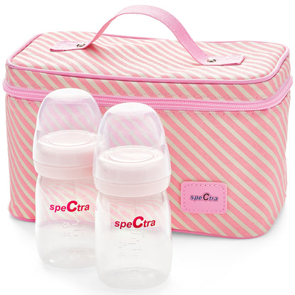 Spectra - Cooler Bag Storage Kit for Breast Milk - Pink (Ice Pack and 2 Wide Neck Bottles)