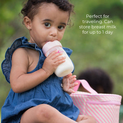 Spectra - Cooler Bag Storage Kit for Breast Milk - Pink (Ice Pack and 2 Wide Neck Bottles)