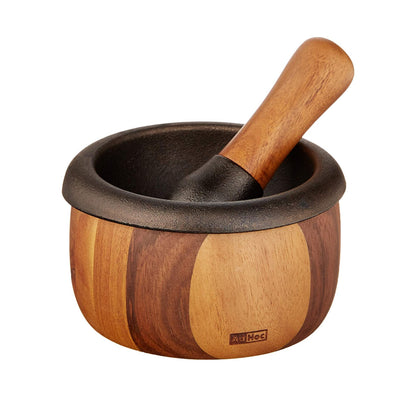 AdHoc Crush Cast Iron and Acacia Wood Mortar & Pestle, 3 lb.