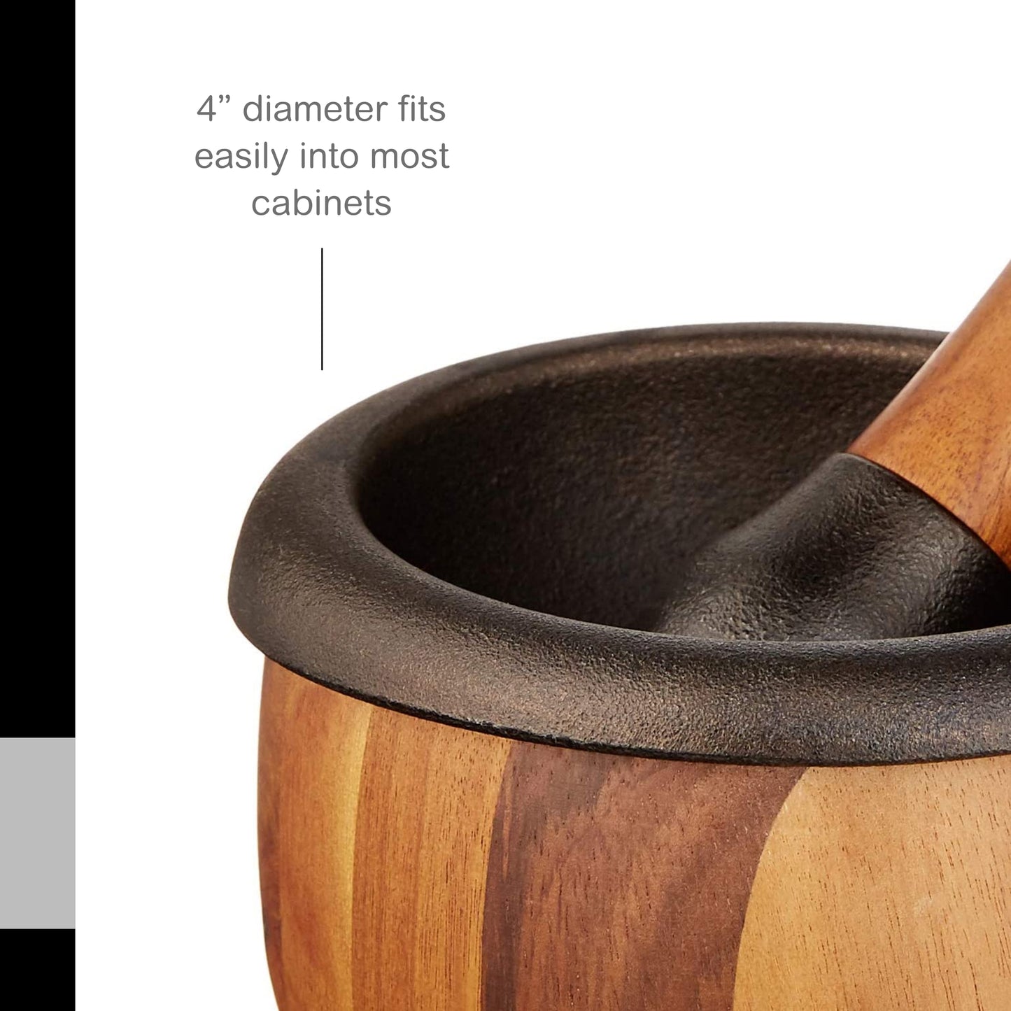 AdHoc Crush Cast Iron and Acacia Wood Mortar & Pestle, 3 lb.