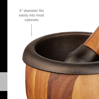 AdHoc Crush Cast Iron and Acacia Wood Mortar & Pestle, 3 lb.
