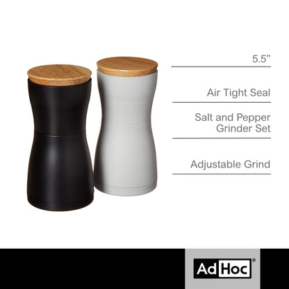 AdHoc Twin Salt & Pepper Mill Gift Set, 5.5", White/Black,MP125US