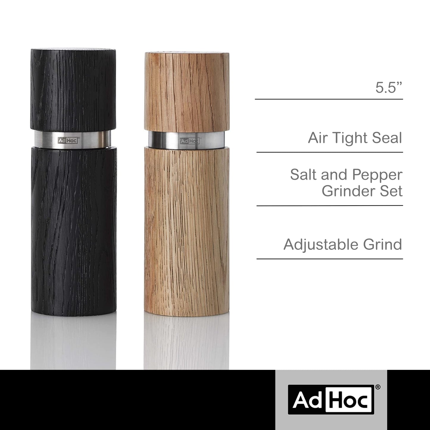 AdHoc Textura Salt & Pepper Mill Gift Set, Black/Tan 5.5"