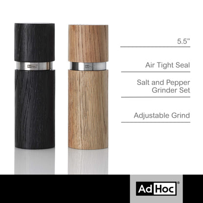 AdHoc Textura Salt & Pepper Mill Gift Set, Black/Tan 5.5"