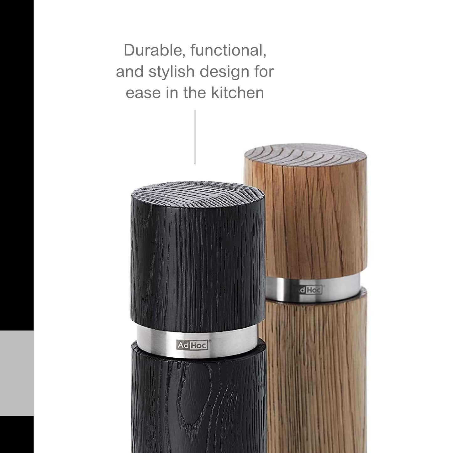 AdHoc Textura Salt & Pepper Mill Gift Set, Black/Tan 5.5"