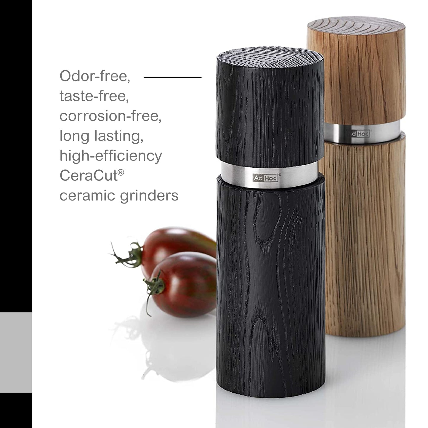 AdHoc Textura Salt & Pepper Mill Gift Set, Black/Tan 5.5"