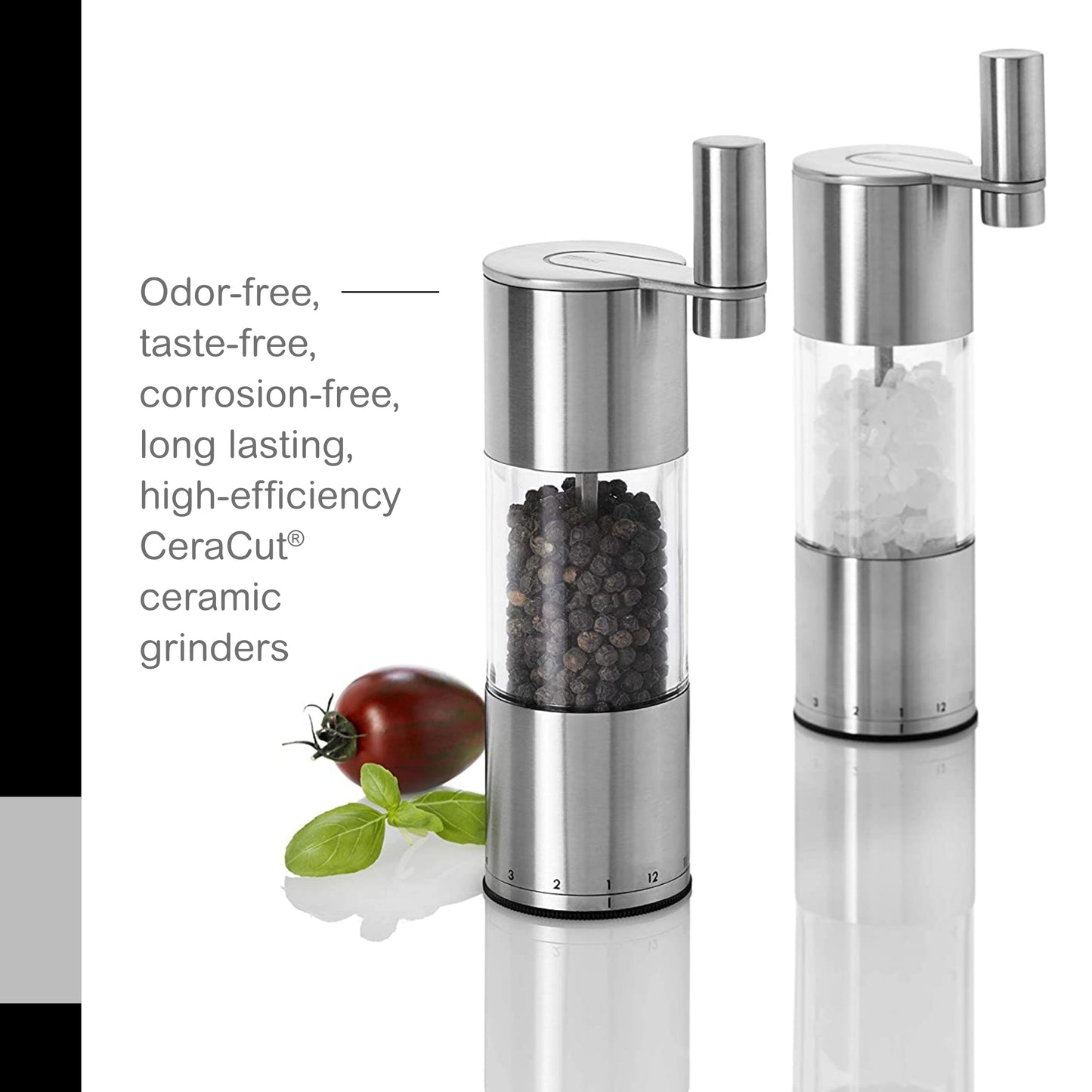 AdHoc Geared Stainless Steel Salt & Pepper Mill, 7.5"