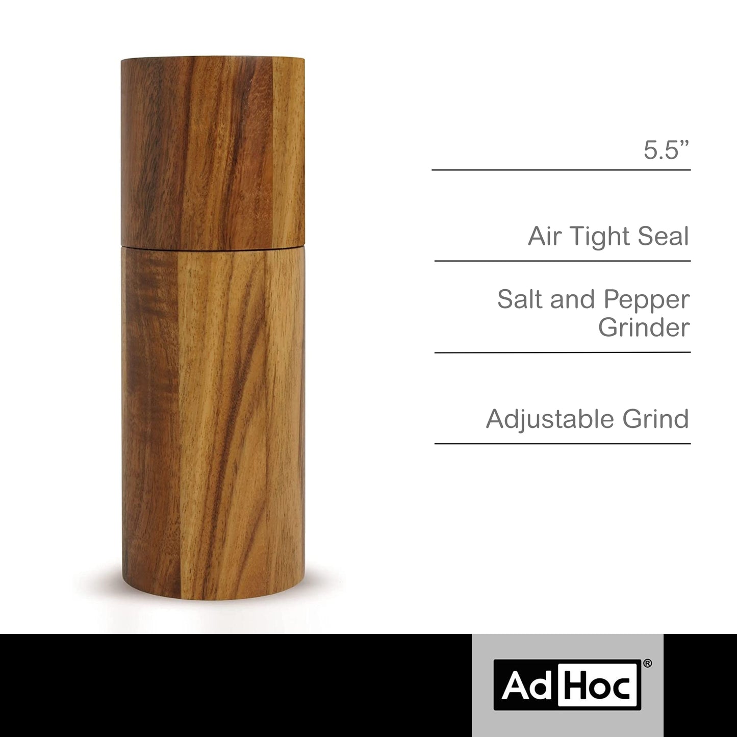 AdHoc Acacia Wood Salt & Pepper Mill, 5.5" Unfilled