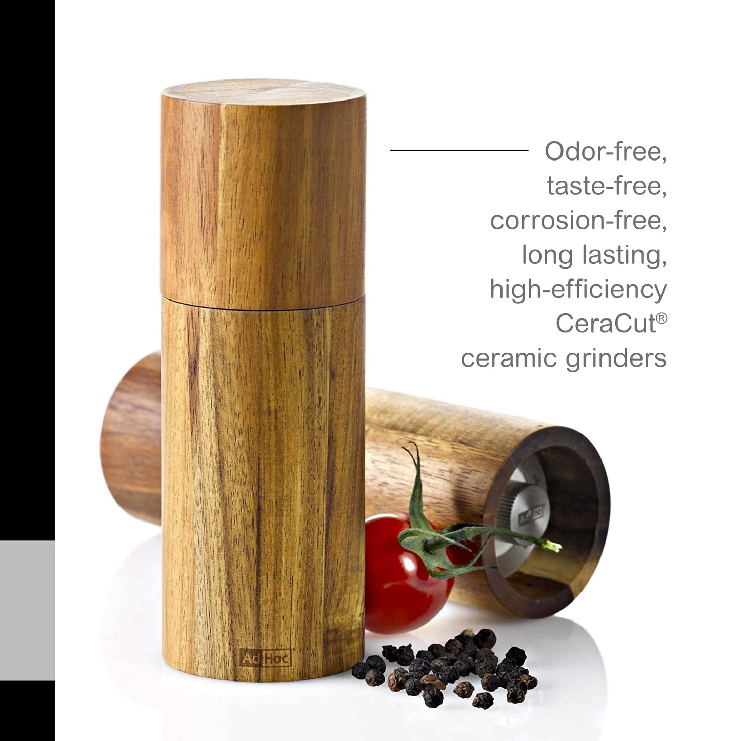AdHoc Acacia Wood Salt & Pepper Mill, 5.5" Unfilled