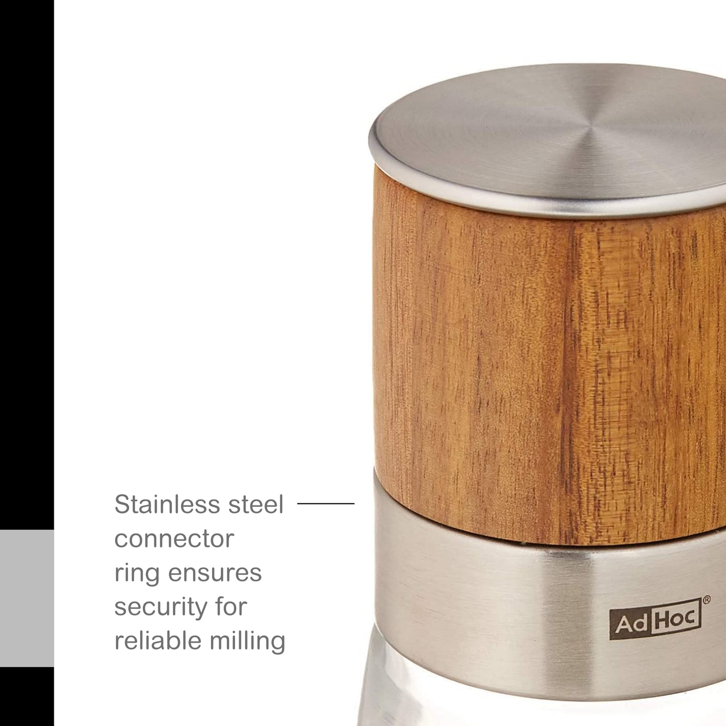 AdHoc Acacia Wood/Glass Salt & Pepper Mill, Unfilled, 5.5", Brown,MP99US
