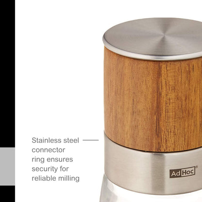 AdHoc Acacia Wood/Glass Salt & Pepper Mill, Unfilled, 5.5", Brown,MP99US