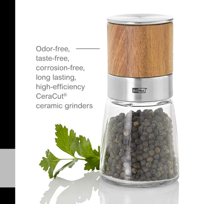AdHoc Acacia Wood/Glass Salt & Pepper Mill, Unfilled, 5.5", Brown,MP99US
