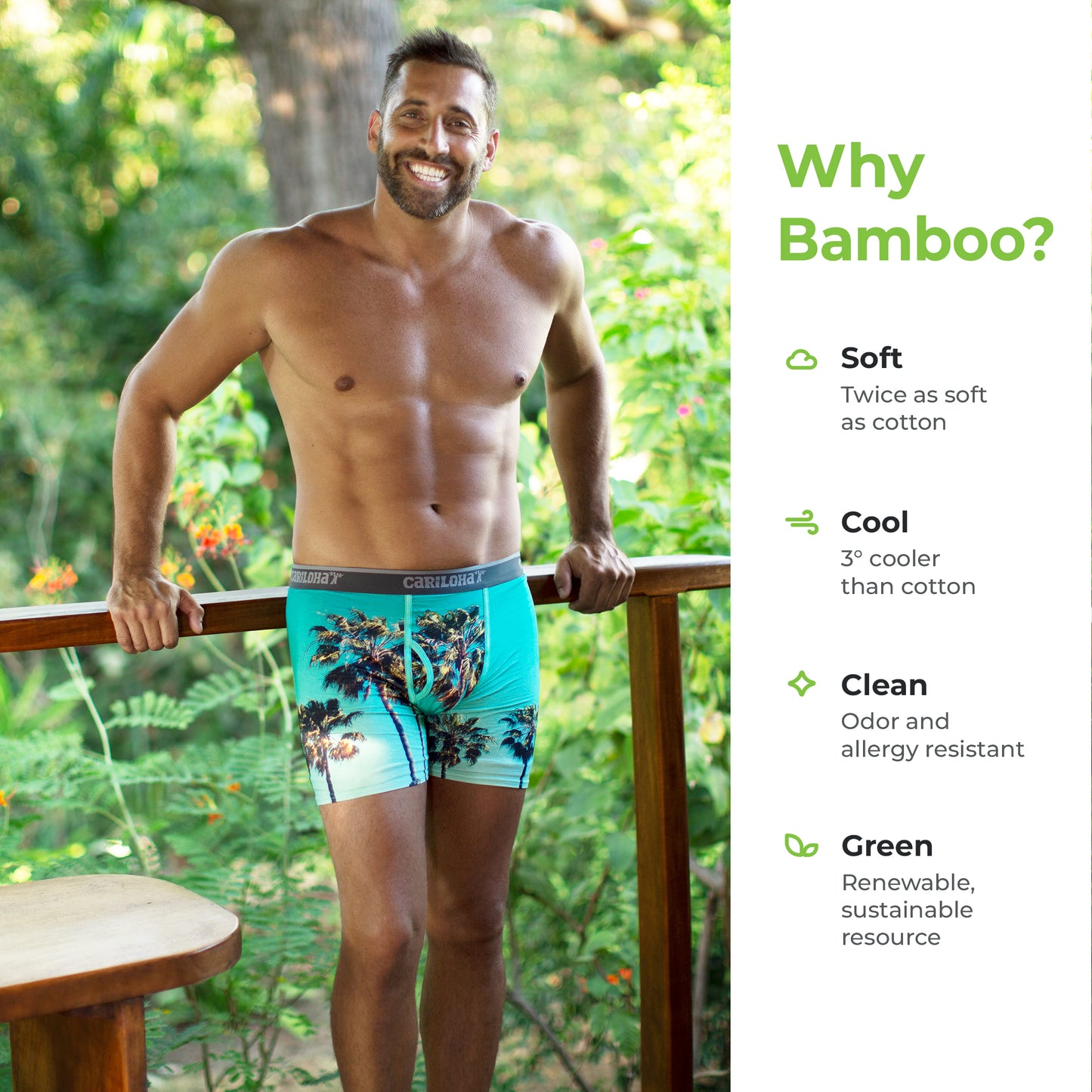 Cariloha Men's Bamboo Boxer Briefs - Breathable Underwear for Men - X-Large - Sky Palm