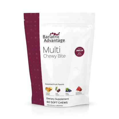 Bariatric Advantage Multi Chewy Bite, Soft Chew Multivitamin for Bariatric Surgery Patients Including Gastric Bypass and Bariatric Sleeve - Assorted Fruit Flavors, 60 Count