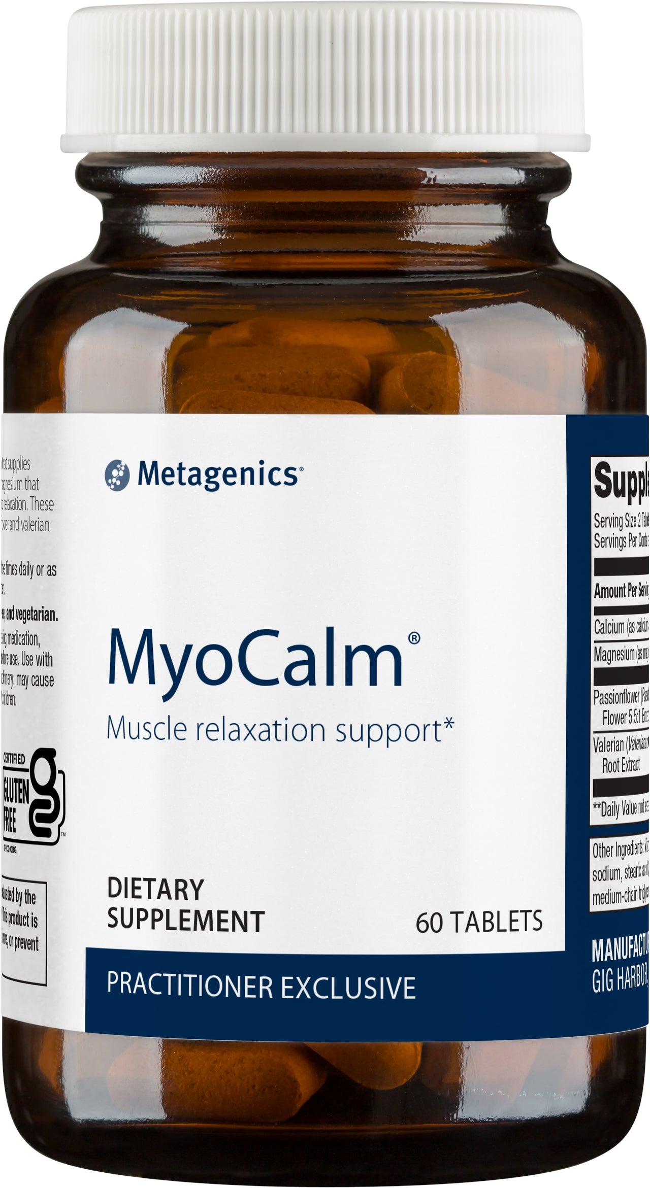 Metagenics MyoCalm with Passionflower and Valerian Root, Calcium and Magnesium Supplement Formula for Muscle Relaxation and Comfort - 60 Tablets, 30 Servings