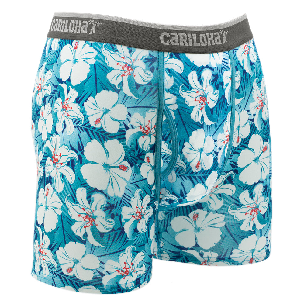 Cariloha Men's Bamboo Boxer Briefs - Breathable Underwear for Men - X-Large - Blue Hibiscus