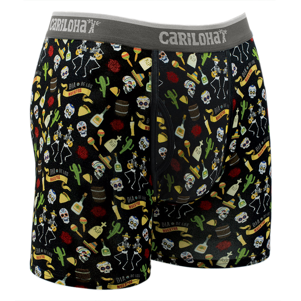 Cariloha Men's Bamboo Boxer Briefs - Breathable Underwear for Men - Medium - Day of the Dead