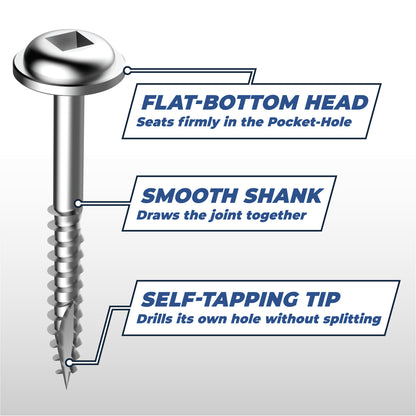 Kreg SML-F125S5-100 305 Stainless-Steel Pocket Screws, 1-1/4" #7 Fine-Thread, Washer-Head (100 Count)