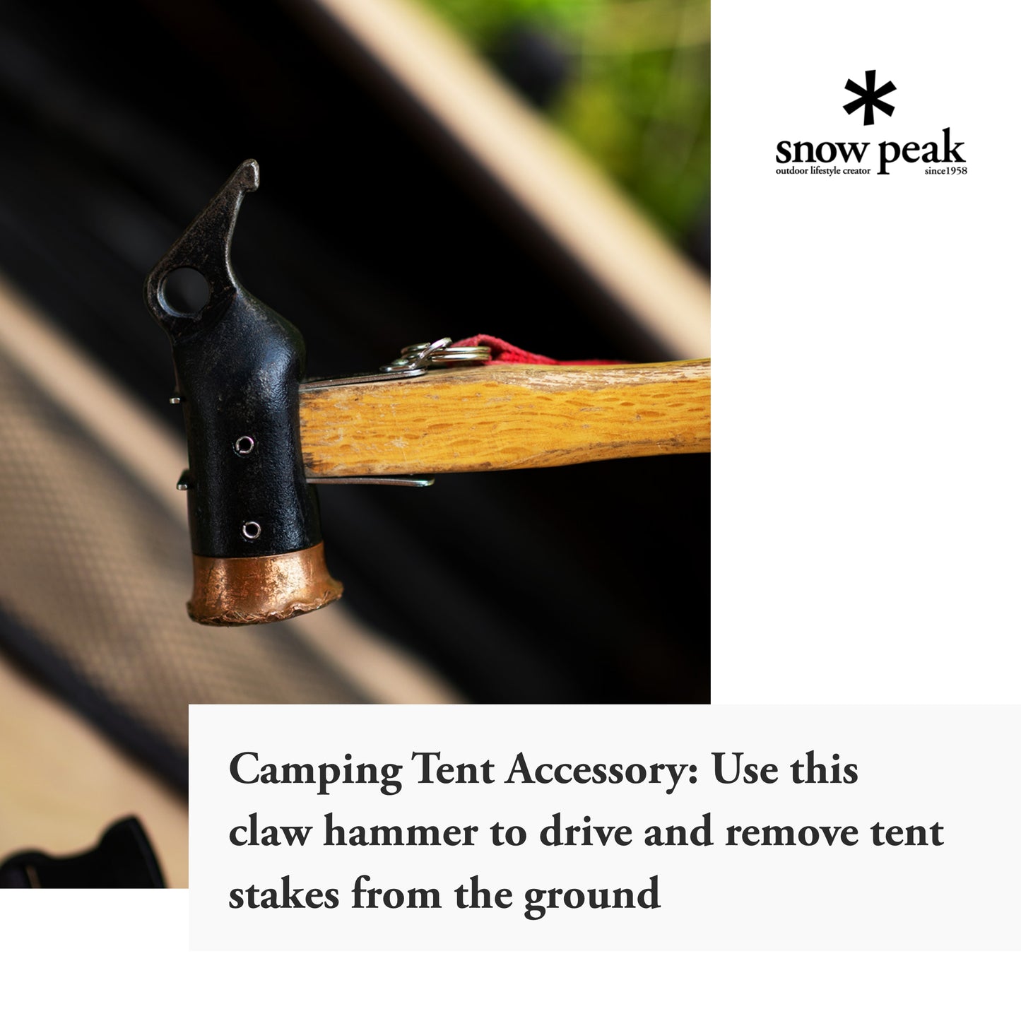 Snow Peak Copper Head Peg Hammer - Handles Tent Stakes - Wood Handle - Forged Steel - 1.4 lbs