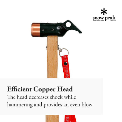 Snow Peak Copper Head Peg Hammer - Handles Tent Stakes - Wood Handle - Forged Steel - 1.4 lbs