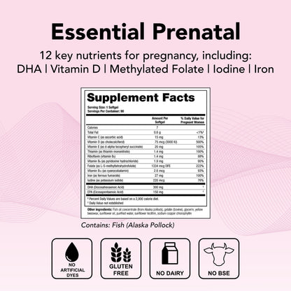 Theralogix TheraNatal One Prenatal Vitamin - 90-Day Supply - Prenatal Multivitamin with DHA, Vitamin D3, Methylated Folate, Iron & More to Support a Healthy Pregnancy* - NSF Certified - 90 Softgels