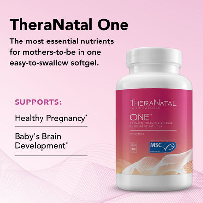 Theralogix TheraNatal One Prenatal Vitamin - 90-Day Supply - Prenatal Multivitamin with DHA, Vitamin D3, Methylated Folate, Iron & More to Support a Healthy Pregnancy* - NSF Certified - 90 Softgels
