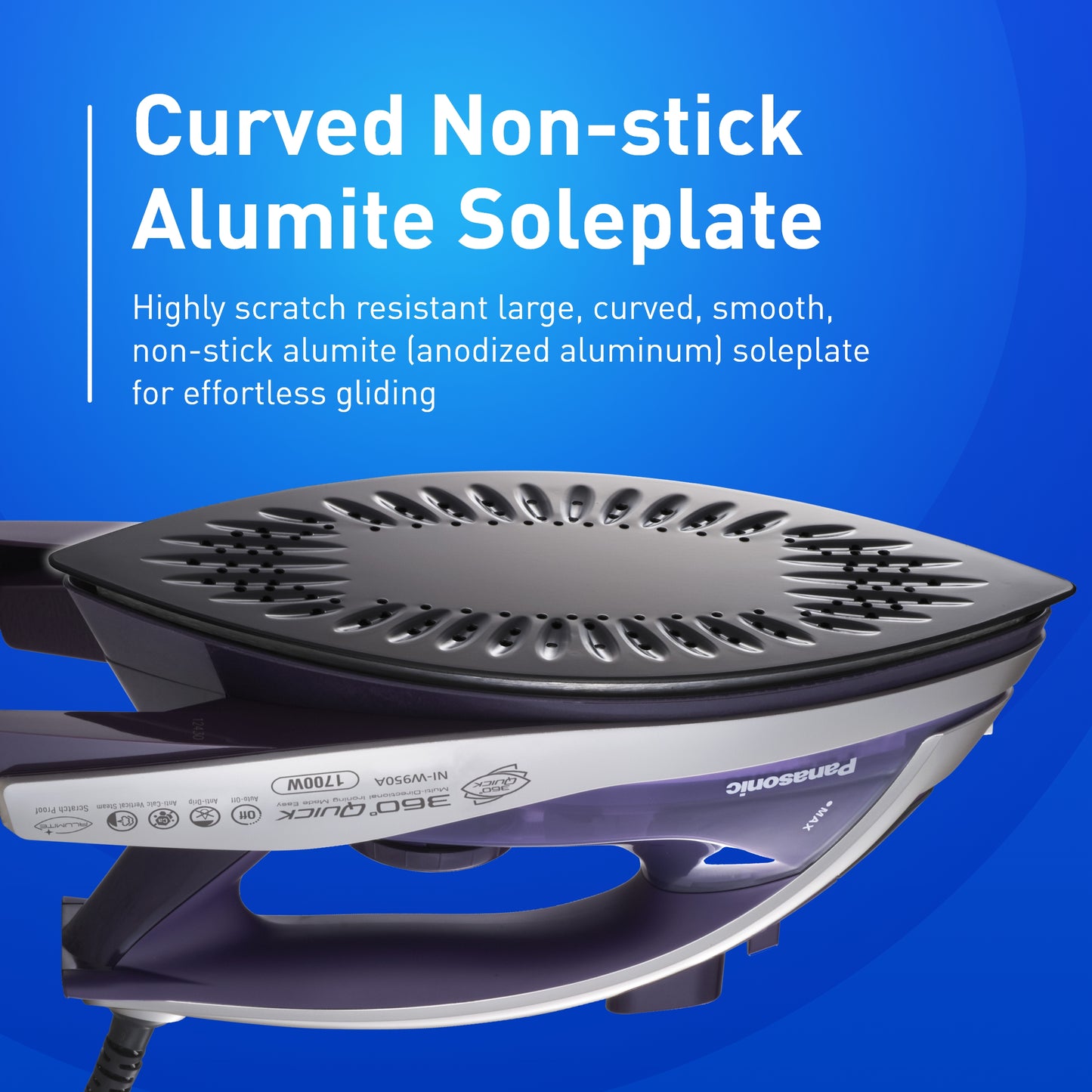 Panasonic Dry and Steam Iron with Alumite Soleplate, Fabric Temperature Dial and Safety Auto Shut Off ‚Äì 1700 Watt Multi Directional Iron ‚Äì NI-W950A, Purple