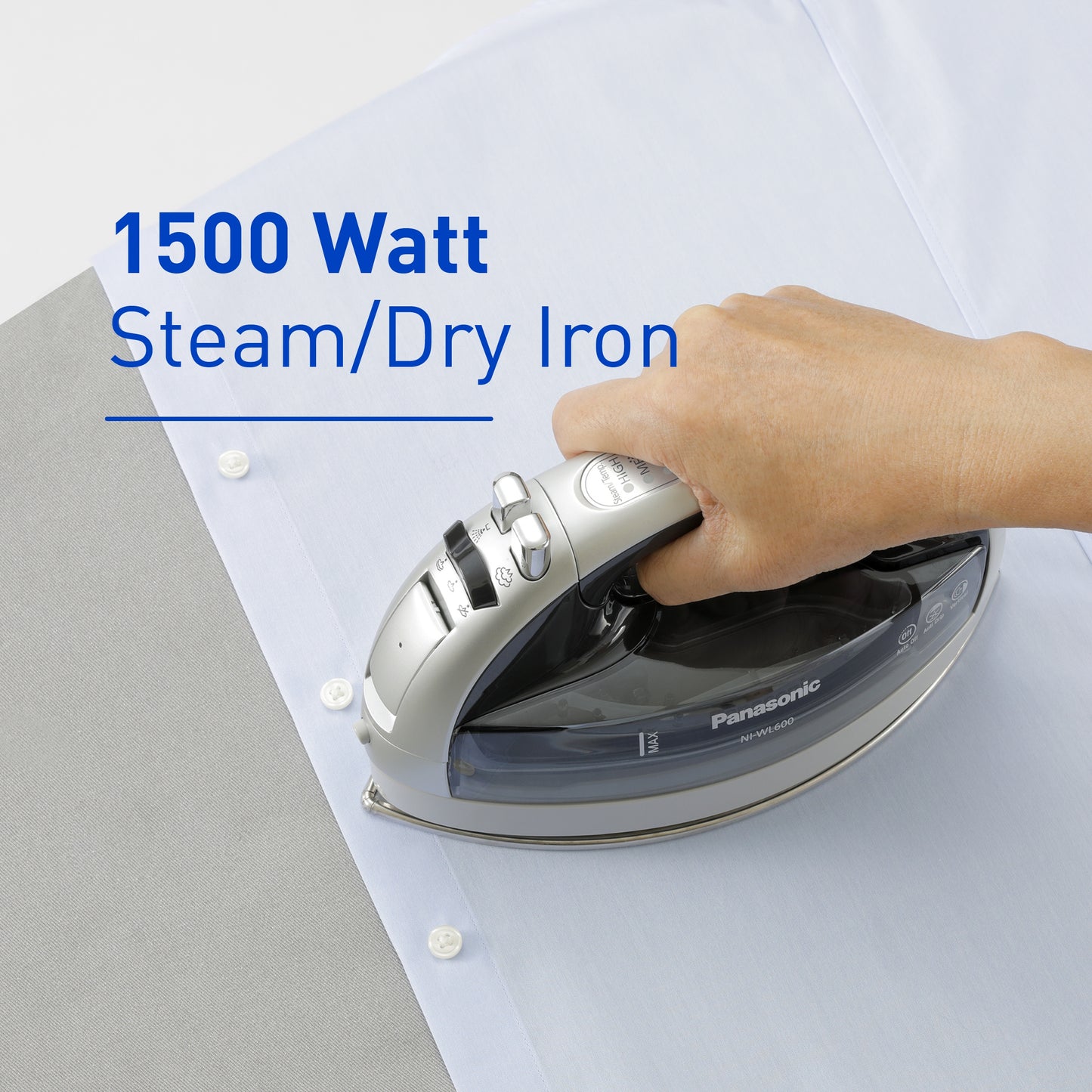 Panasonic NI-WL600 Cordless, Portable 1500W Contoured Multi-Directional Steam/Dry Iron, Stainless Steel Soleplate, Power Base and Carrying/Storage Case, Silver