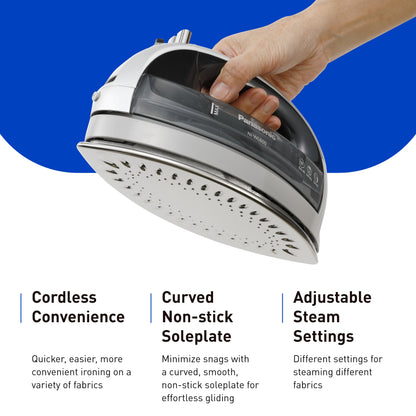 Panasonic NI-WL600 Cordless, Portable 1500W Contoured Multi-Directional Steam/Dry Iron, Stainless Steel Soleplate, Power Base and Carrying/Storage Case, Silver