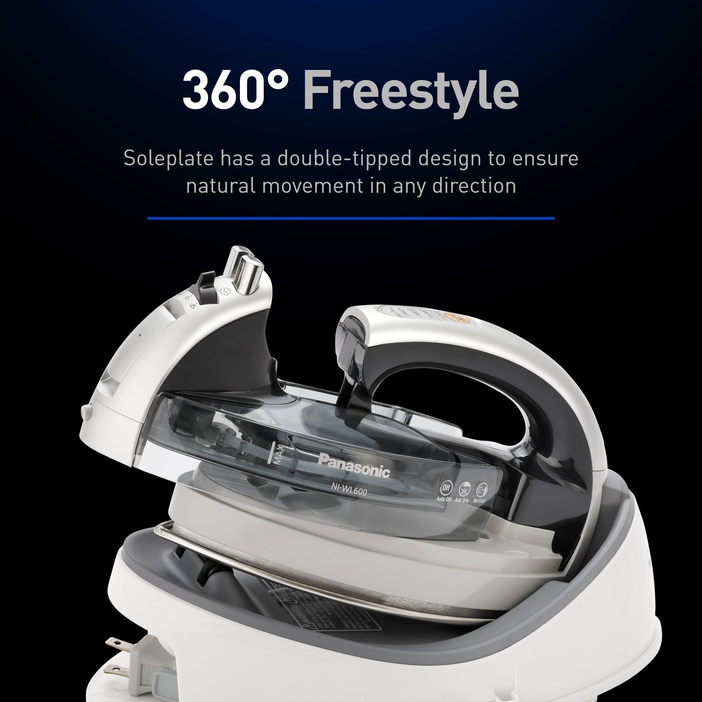 Panasonic NI-WL600 Cordless, Portable 1500W Contoured Multi-Directional Steam/Dry Iron, Stainless Steel Soleplate, Power Base and Carrying/Storage Case, Silver