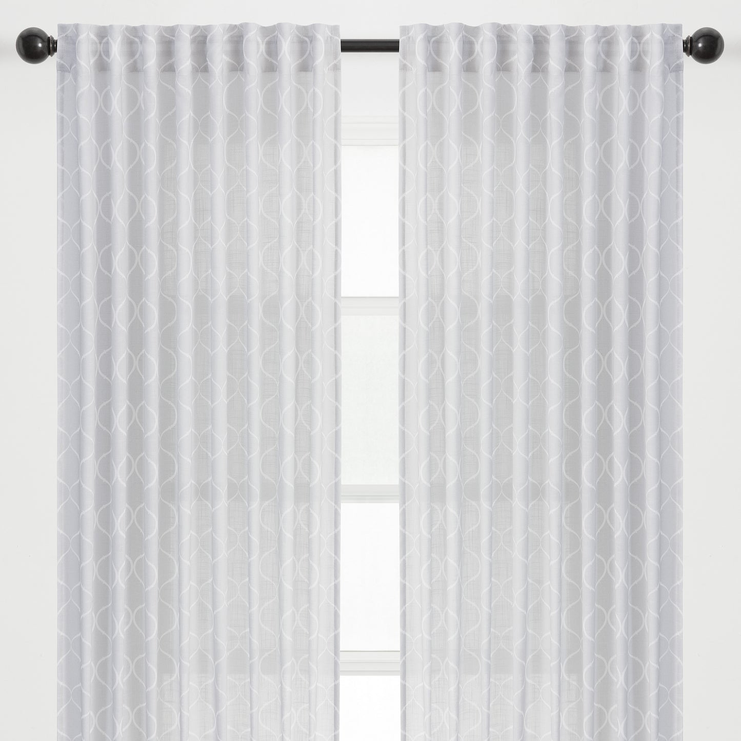 Chanasya 2-Panel Ogee Geometric Soft Textured Light Filtering Curtain Panels - 3-in-1 Back Tab Rod Pocket Ring Tab - Semi Sheer Window Curtains for Living Room Bedroom Kitchen- 52 x 96 Inches - Silver