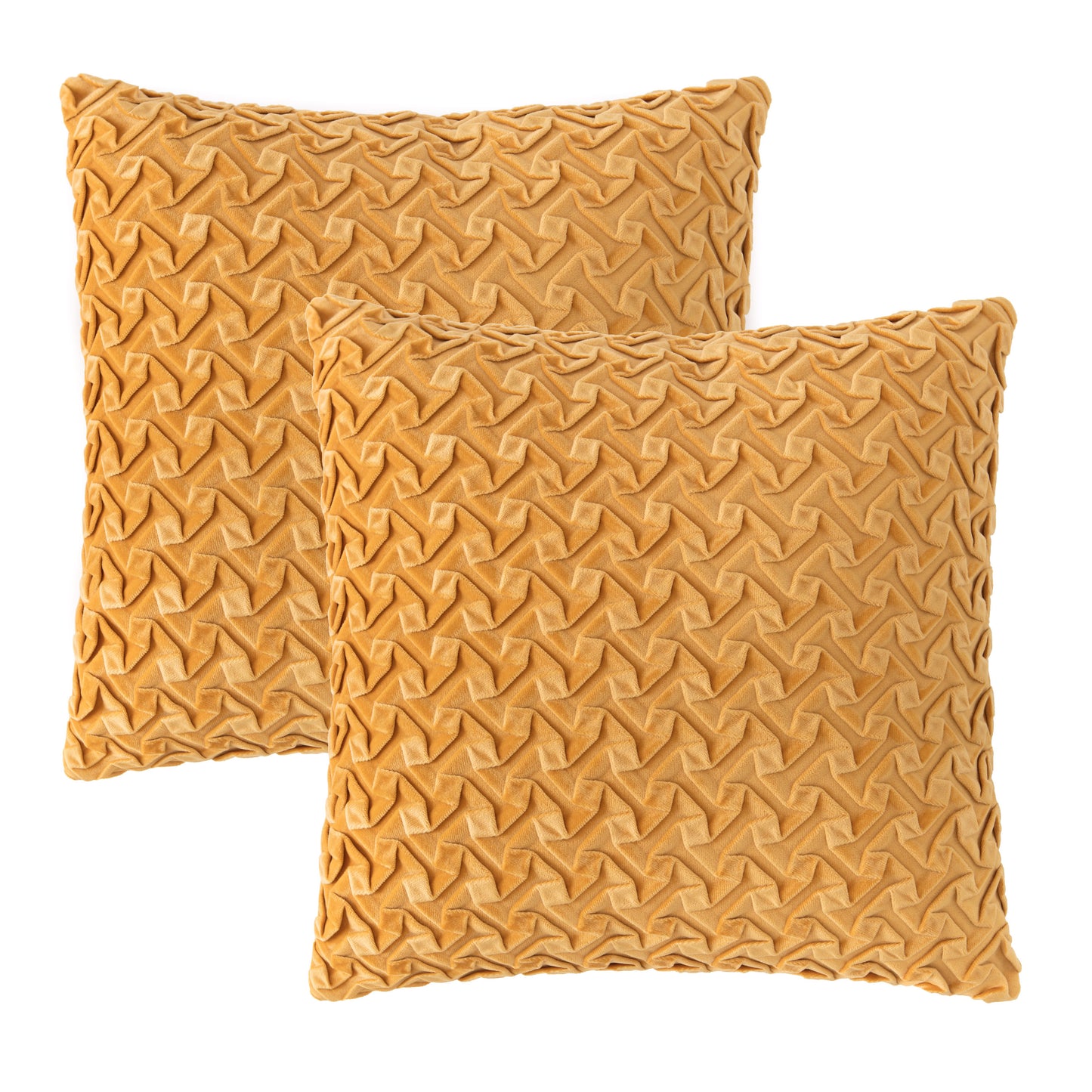 Chanasya Origami Textured Velvet Throw Pillow Cover - Bright and Colorful Super Soft Modern Decorative Home Decor for Sofa, Chair, and Bed (18x18 Inches) Golden 2 Piece Set