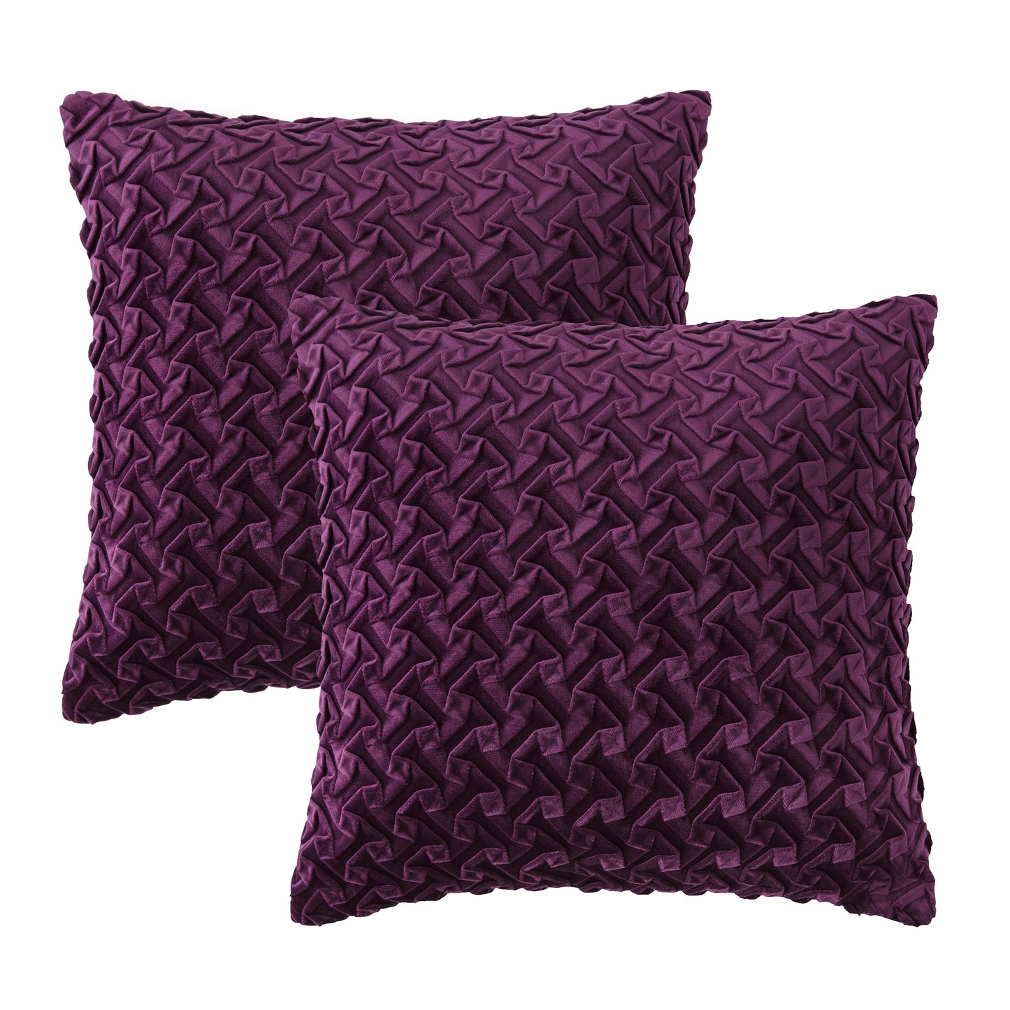 Chanasya Origami Textured Velvet Throw Pillow Cover - Bright and Colorful Super Soft Modern Decorative Home Decor for Sofa, Chair, and Bed (18x18 Inches) Plum 2 Piece Set