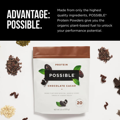 Possible Protein Powder Chocolate Cacao - 20 Grams Vegan Plant-Based Protein Mix, Non-GMO, Organic, Non-Dairy - 15-day supply