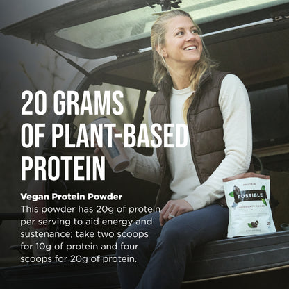 Possible Protein Powder Chocolate Cacao - 20 Grams Vegan Plant-Based Protein Mix, Non-GMO, Organic, Non-Dairy - 30-day supply