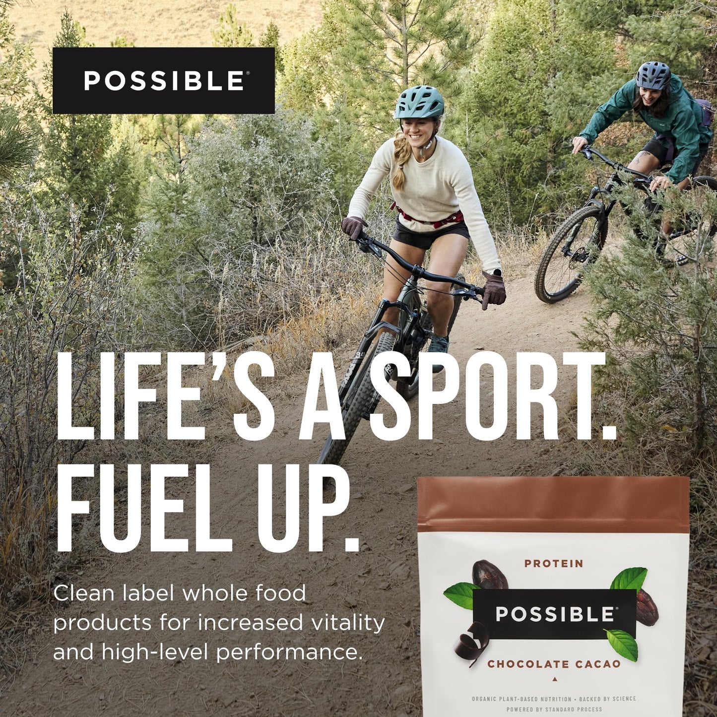 Possible Protein Powder Chocolate Cacao - 20 Grams Vegan Plant-Based Protein Mix, Non-GMO, Organic, Non-Dairy - 15-day supply