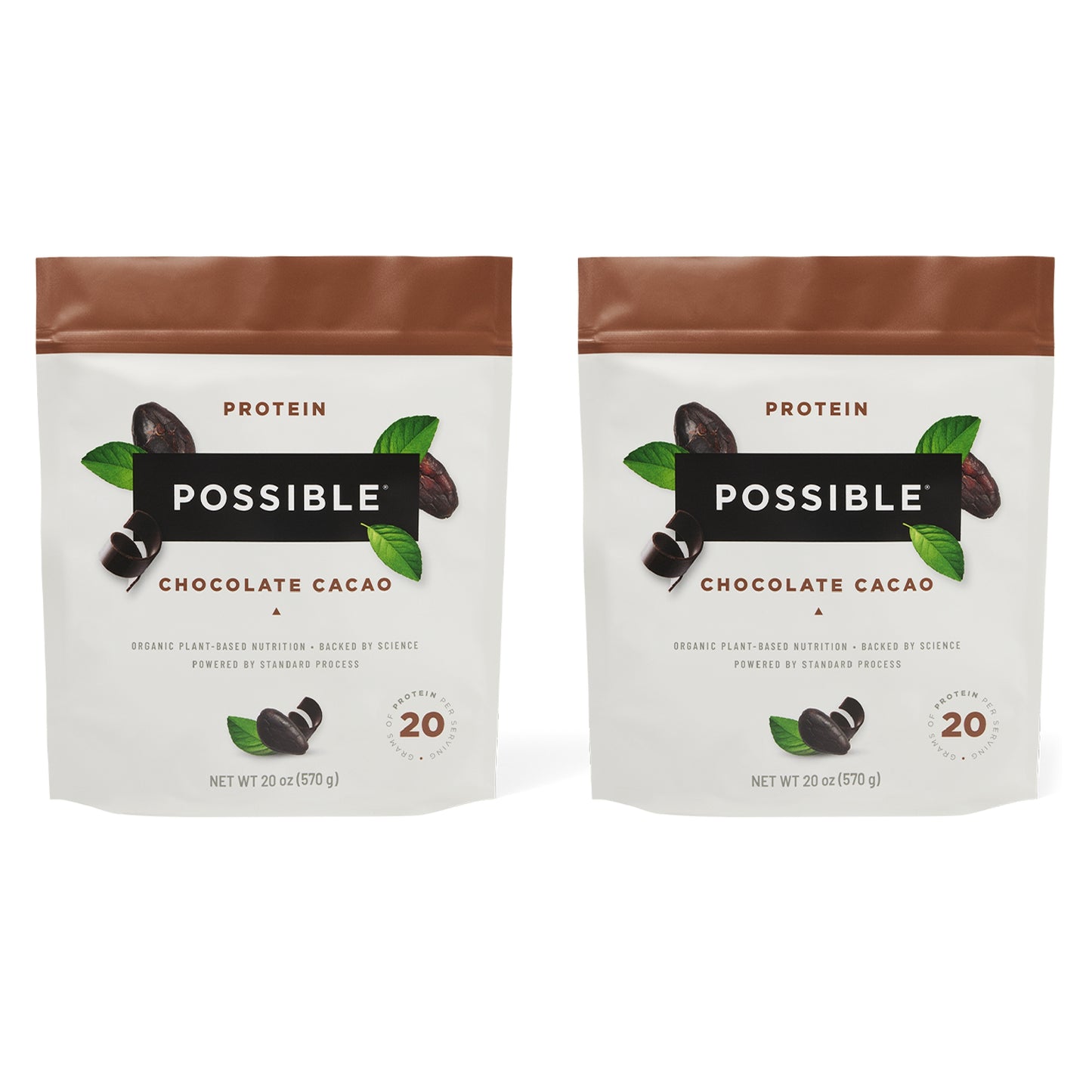 Possible Protein Powder Chocolate Cacao - 20 Grams Vegan Plant-Based Protein Mix, Non-GMO, Organic, Non-Dairy - 30-day supply