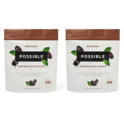Possible Protein Powder Chocolate Cacao - 20 Grams Vegan Plant-Based Protein Mix, Non-GMO, Organic, Non-Dairy - 30-day supply
