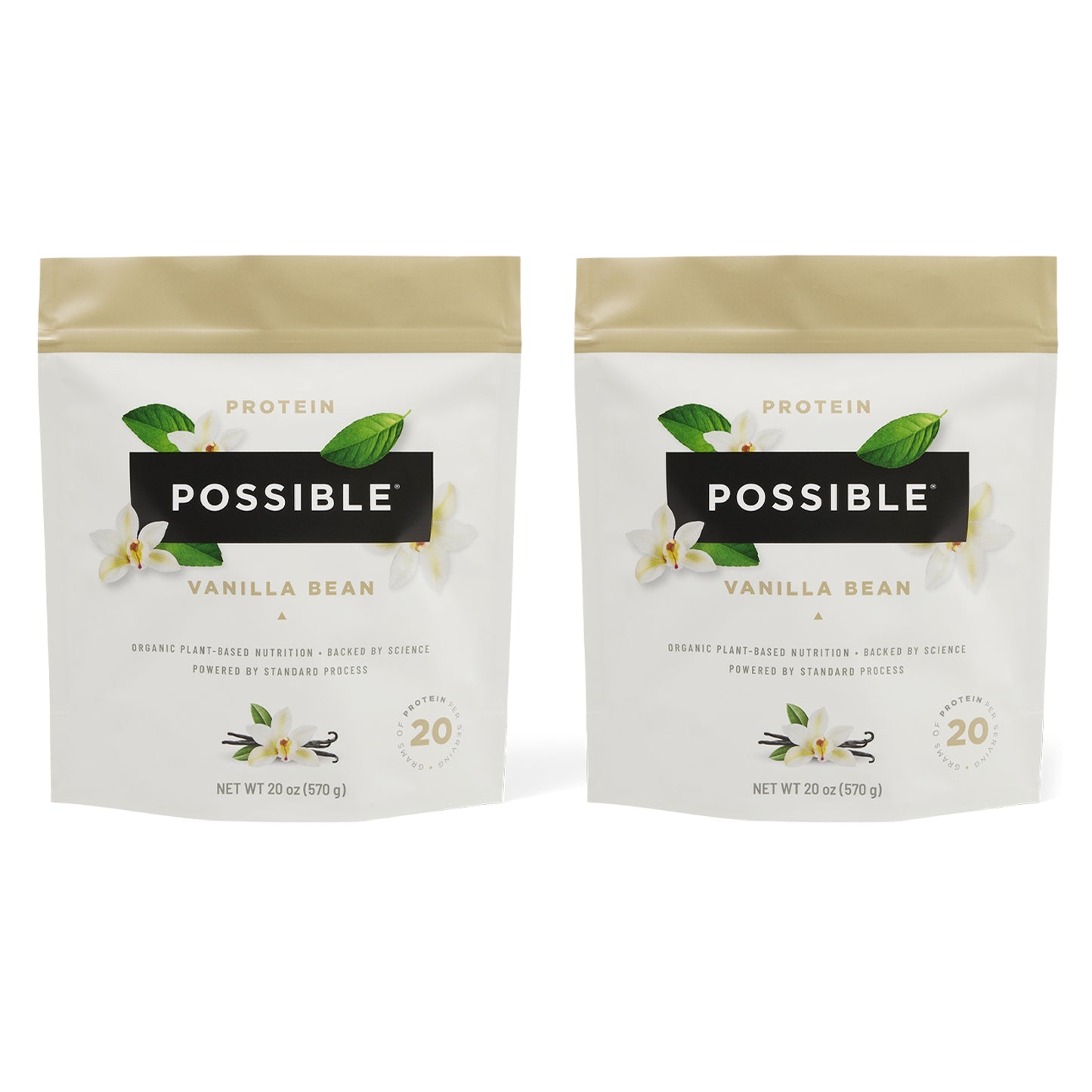 Possible Protein Powder Vanilla Bean - 20 Grams Vegan Plant-Based Protein Mix, Non-GMO, Organic, Non-Dairy - 30-Day Supply