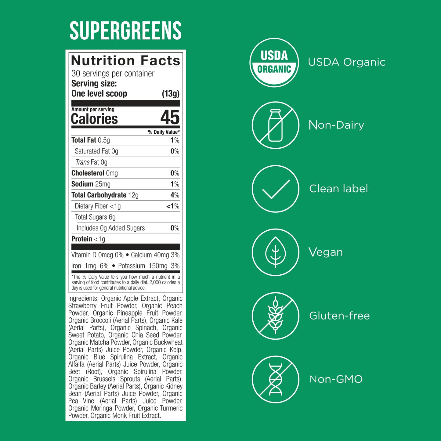 Possible SuperGreens - Superfoods Powder Mix with 23 Whole Food Ingredients, Vegan, Organic, Plant-Based Wellness - 1 Pouch, 30-Day Supply