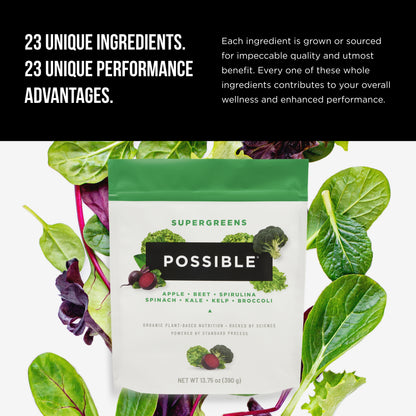Possible SuperGreens - Superfoods Powder Mix with 23 Whole Food Ingredients, Vegan, Organic, Plant-Based Wellness - 1 Pouch, 30-Day Supply