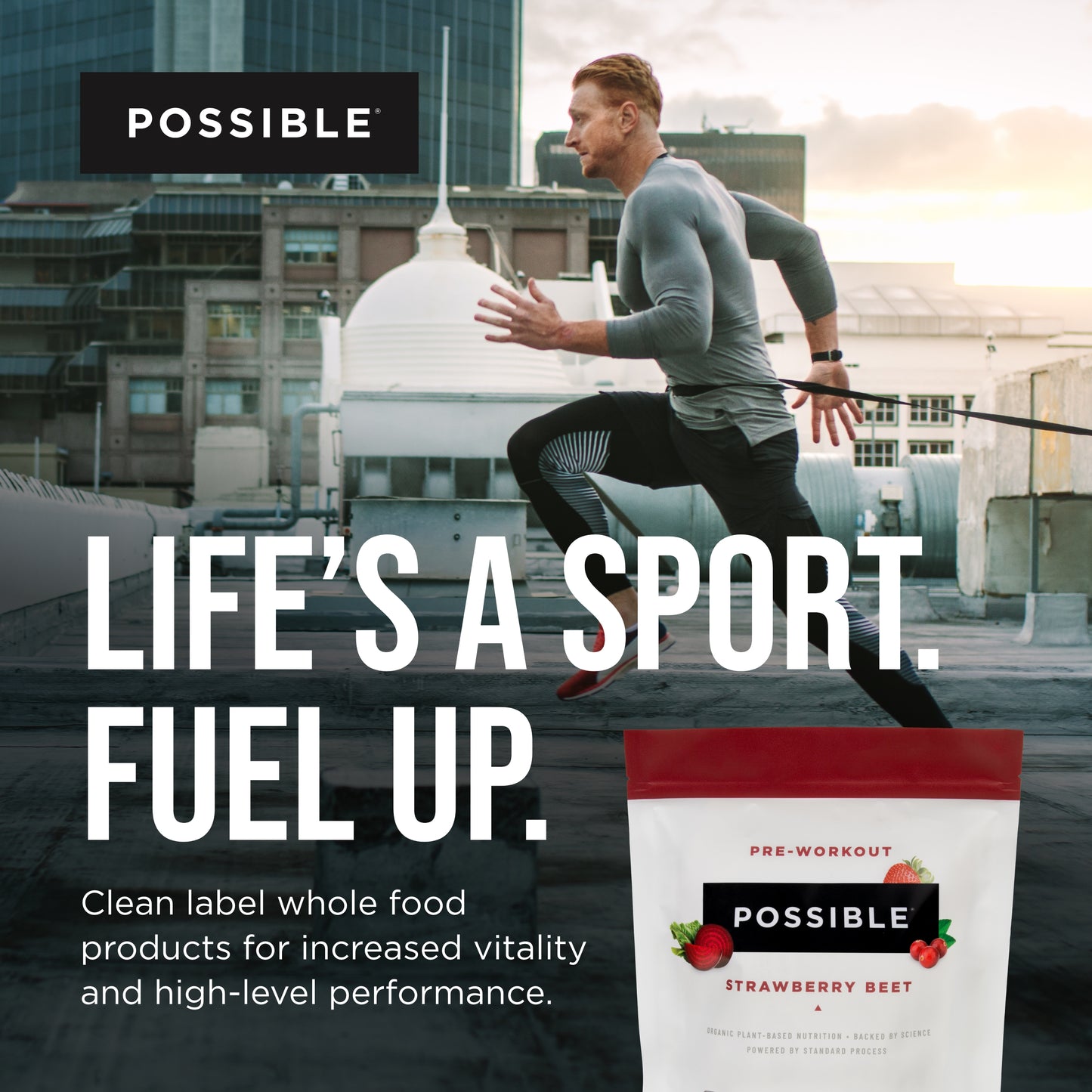 Possible Strawberry Beet Pre-Workout Protein Powder -  280 Grams Vegan Plant-Based Protein Mix, Non-GMO, Organic, Non-Dairy - 20 servings