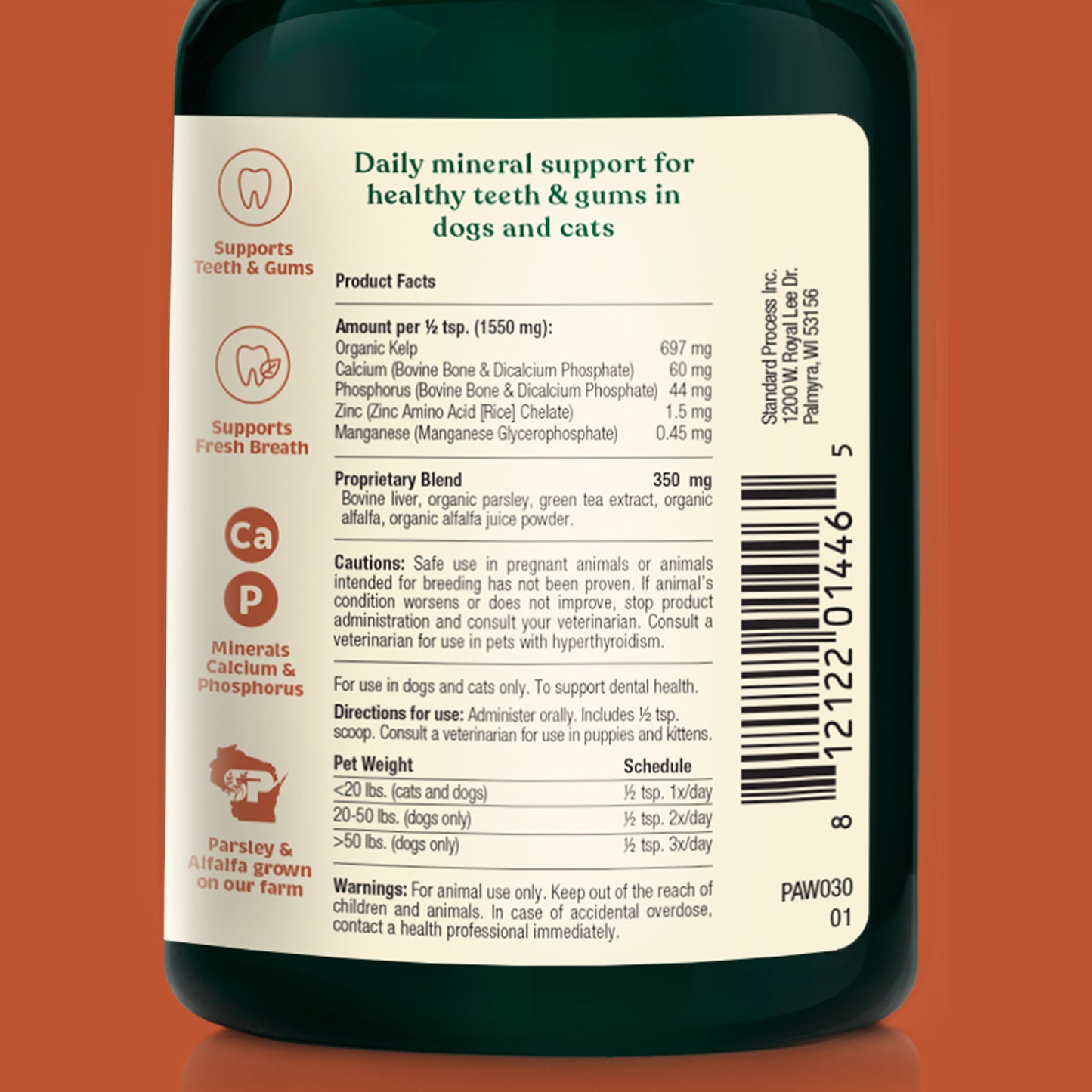 Spirited Paw Dental for Cats and Dogs - supports Teeth & Gums, Supports Fresh Breath, Plaque & tartar control, Minerals Calcium, Phosphorus, Maganese, Powder 165g