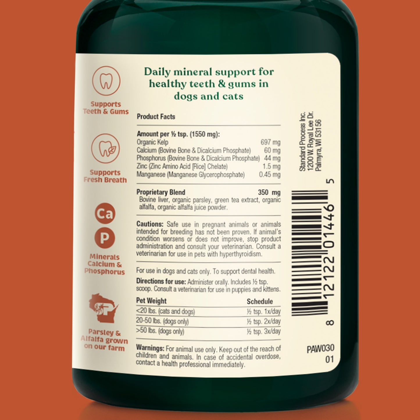 Spirited Paw Dental for Cats and Dogs - supports Teeth & Gums, Supports Fresh Breath, Plaque & tartar control, Minerals Calcium, Phosphorus, Maganese, Powder 165g